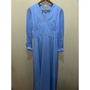 VTG Morman Style Sunday Church Full Length Dress Sheer Arms Double Knit Womens 8